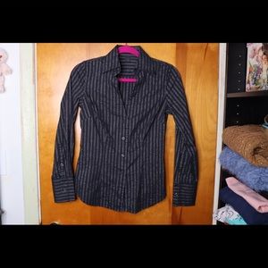 Black and metallic silver pin stripe button down